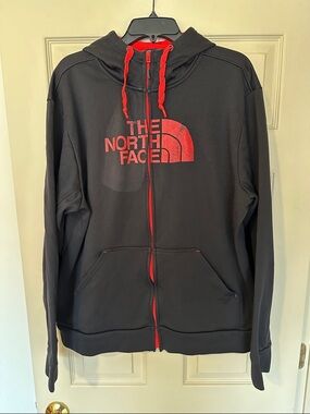 The North Face Black Hoodie with Red Logo & Trim